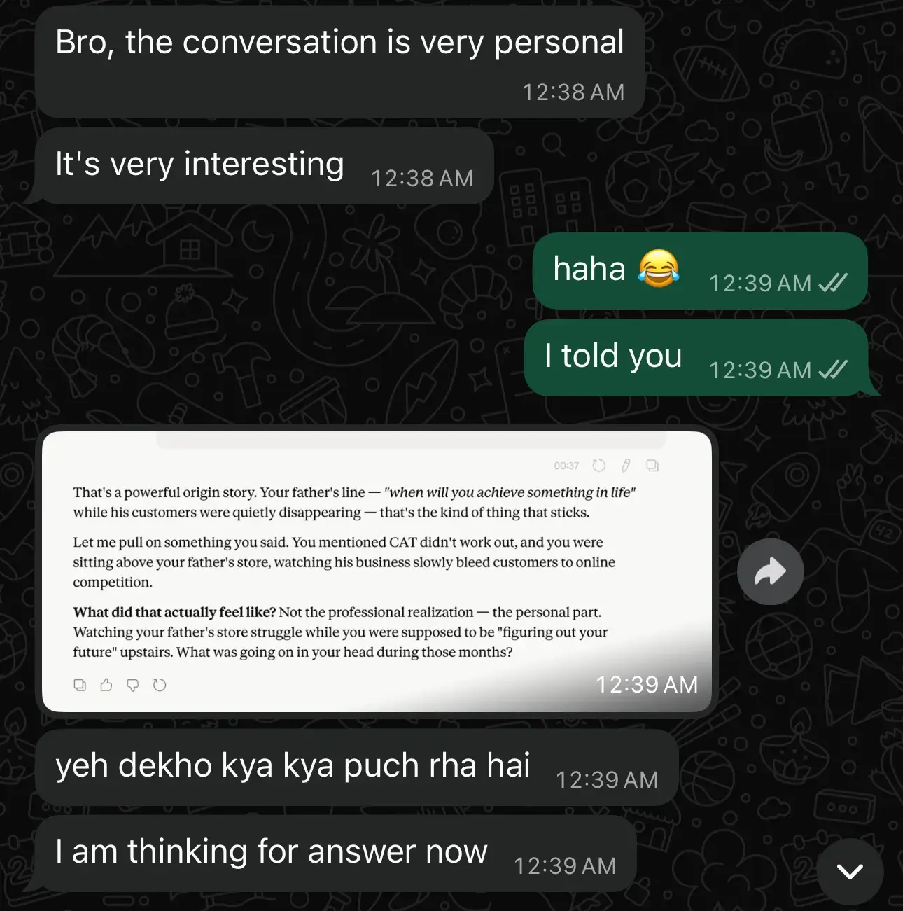 Nishant's WhatsApp reaction — Bro the conversation is very personal, it's very interesting