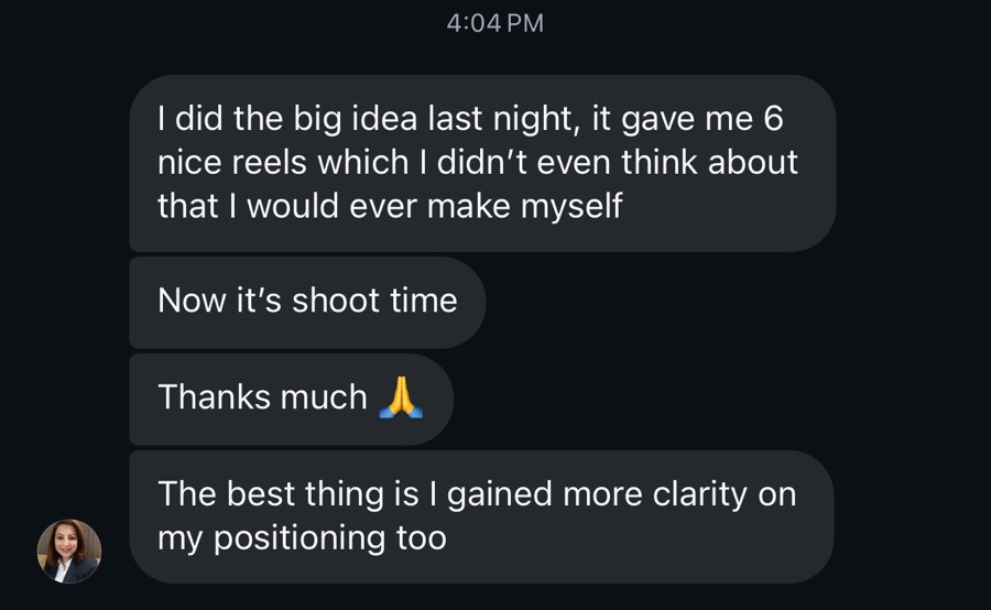 Client result — big idea 6 reels positioning clarity