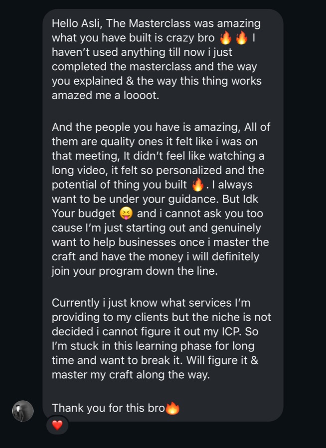 Client result — masterclass long testimonial starter