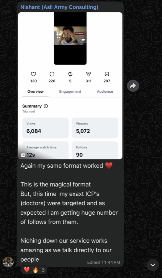 Client result — nishant doctor niche reel 90 follows