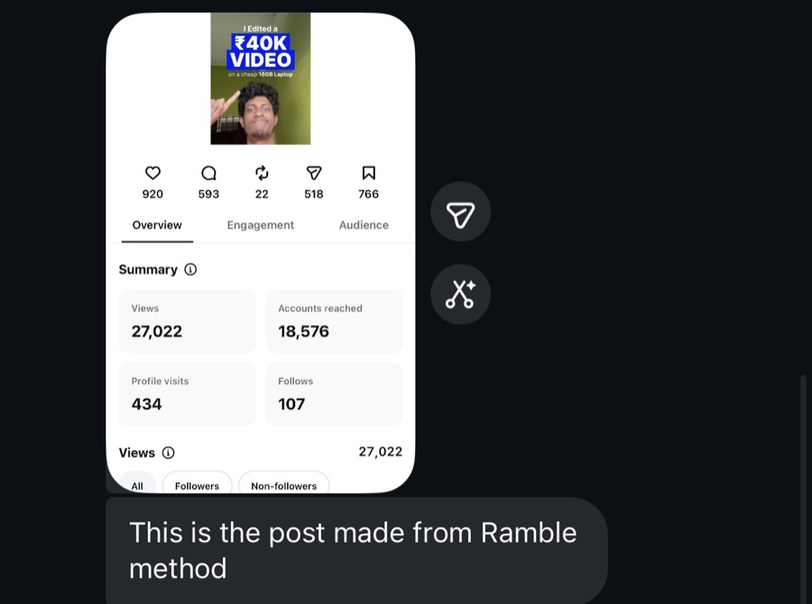 Client result — ramble 40k video reel insights 27k views