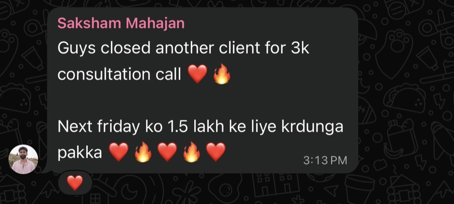 Client result — saksham 3k consult close