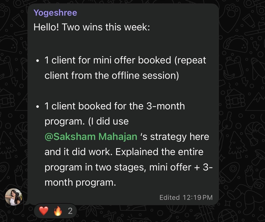 Client result — yogeshree mini offer plus 3month program