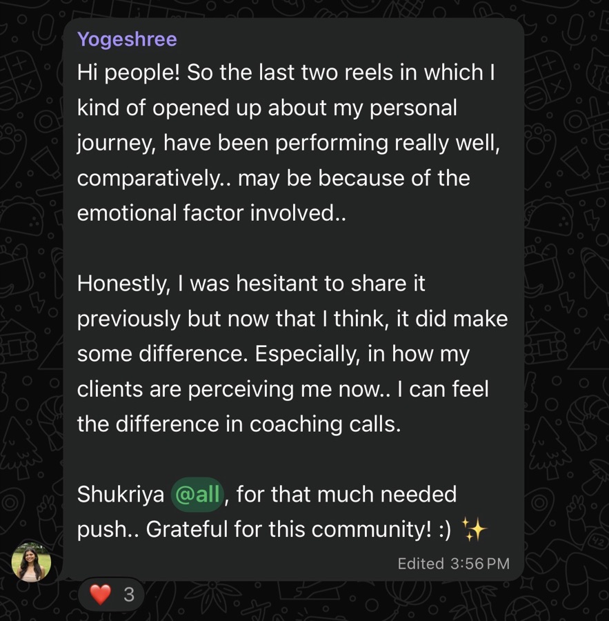 Client result — yogeshree personal journey reels perception shift